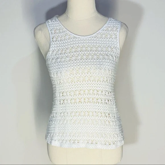 SEED FEMME Womens White Cream 100% Cotton Crochet Sleeveless BOHO Top Size XS - Picture 1 of 11